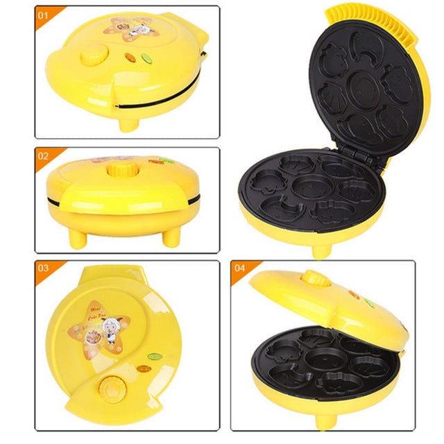 Household Cake Machine Mini Children Bread Machine Double-sided Heating Baking Machine UK Plug(Yellow)