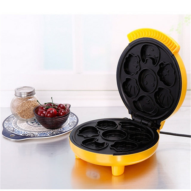 Household Cake Machine Mini Children Bread Machine Double-sided Heating Baking Machine UK Plug(Yellow)