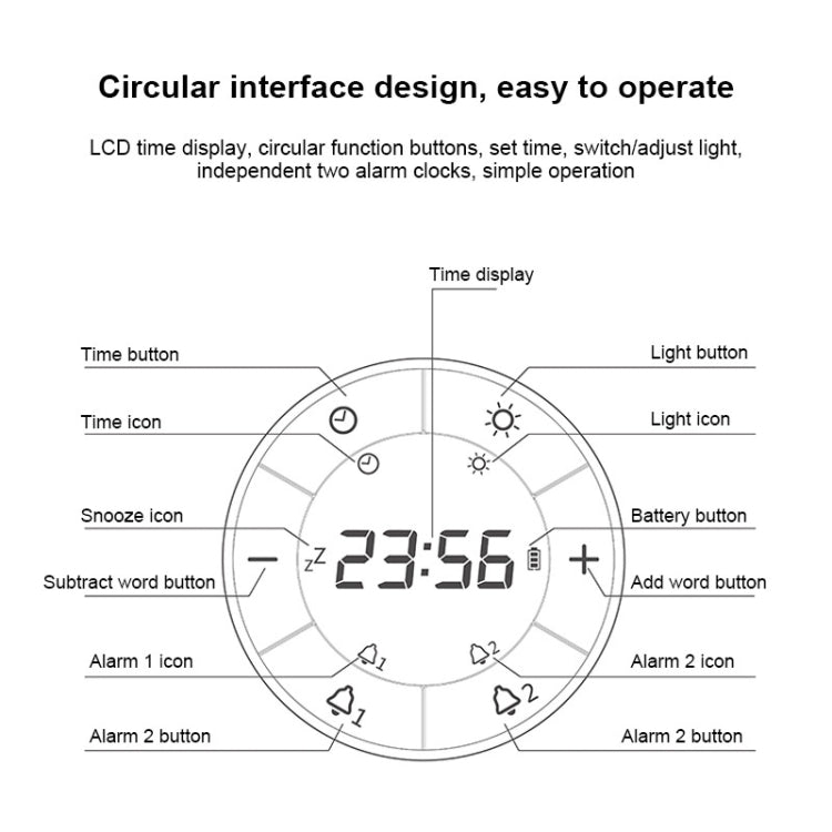 Simple Home Creative Multi-function Charging Stepless Dimming Alarm Clock Night Light(White)