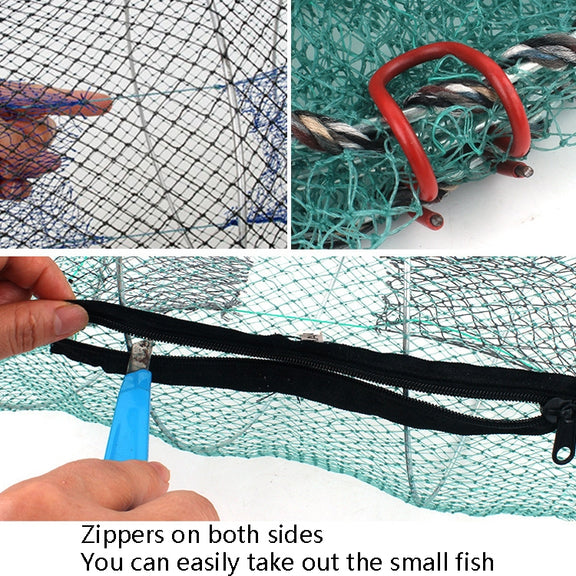 Spring Cage Fishing Net Automatic Folding Shrimp Cage Round Spring Fish Net(Special Mesh Large)