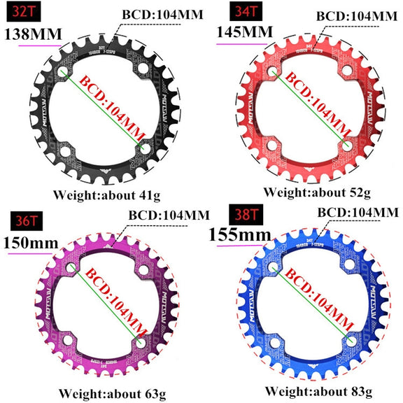 MOTSUV Narrow Wide Chainring MTB  Bicycle 104BCD Tooth Plate Parts(Yellow)