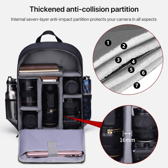 Cwatcun Shoulder Digital Camera Bag Outdoor Nylon Photography Backpack(Black (Big size))