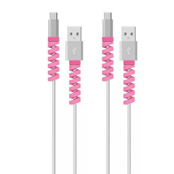 4pcs Spiral Style Silicone Data Cable Protective Cover Anti-wire Break Winder(Pink)