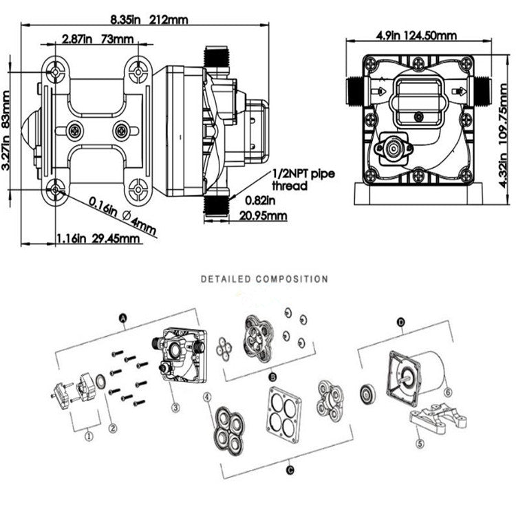 Newmao Reciprocating Diaphragm Pump DC Small Water Pump, EU Plug(DC 12V)
