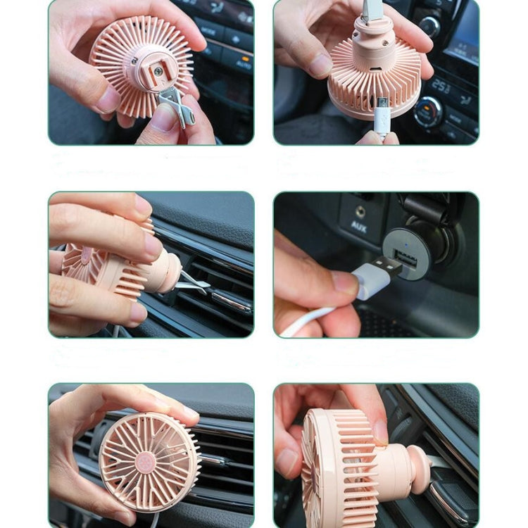 Car Vent Fan Multi-function USB Interface Mini LED Lamp Car Fan(Green)