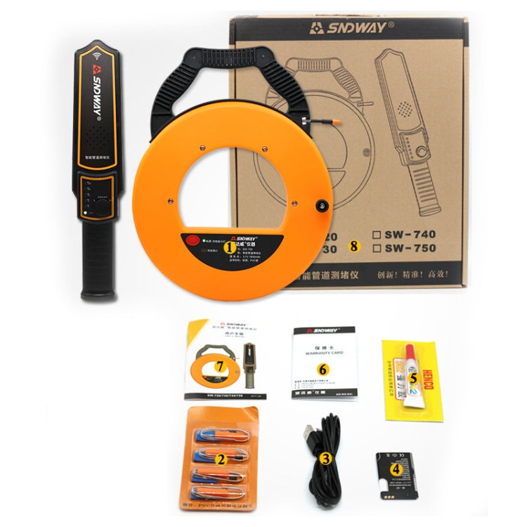 SNDWAY Pipe Scanner Thickness PVC Pipe Blockage Width Measuring Instrument, Specification:SW730 Standard (30 meters)