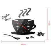 Home DIY 3D Stereo Decorative Fashion Coffee Wall Clock Acrylic Mirror Wall Sticker Coffee Clock(Red)