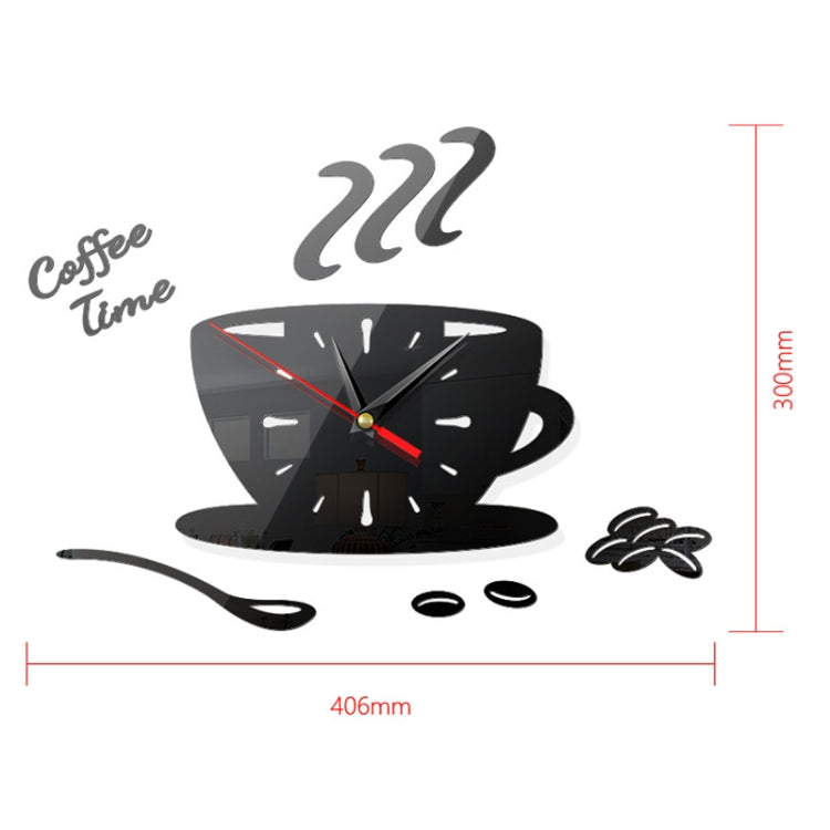 Home DIY 3D Stereo Decorative Fashion Coffee Wall Clock Acrylic Mirror Wall Sticker Coffee Clock(Silver)