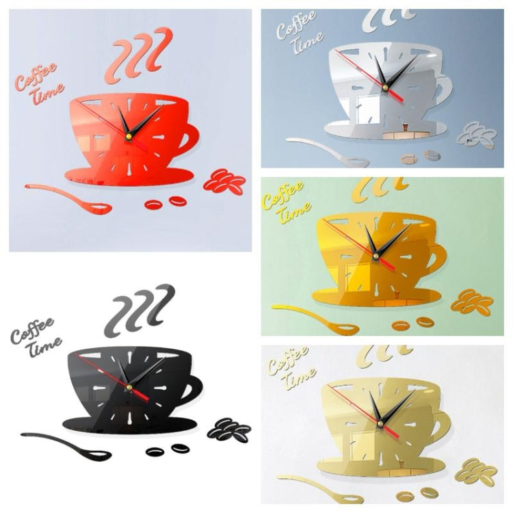 Home DIY 3D Stereo Decorative Fashion Coffee Wall Clock Acrylic Mirror Wall Sticker Coffee Clock(Deep Gold)