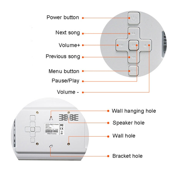 DPF-706 7 inch Digital Photo Frame LED Wall Mounted Advertising Machine, Plug:EU Plug(White)