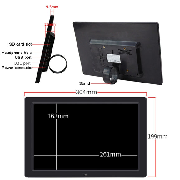 DPF-1201 12 inch 1280x800 Resolution Wall Mounted Advertising Machine LCD Electronic Photo Frame, Plug:UK Plug(Black)