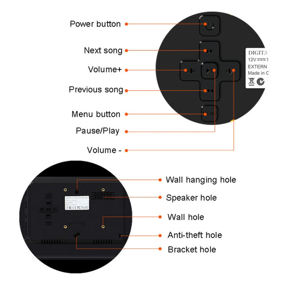 DPF-1201 12 inch 1280x800 Resolution Wall Mounted Advertising Machine LCD Electronic Photo Frame, Plug:UK Plug(Black)