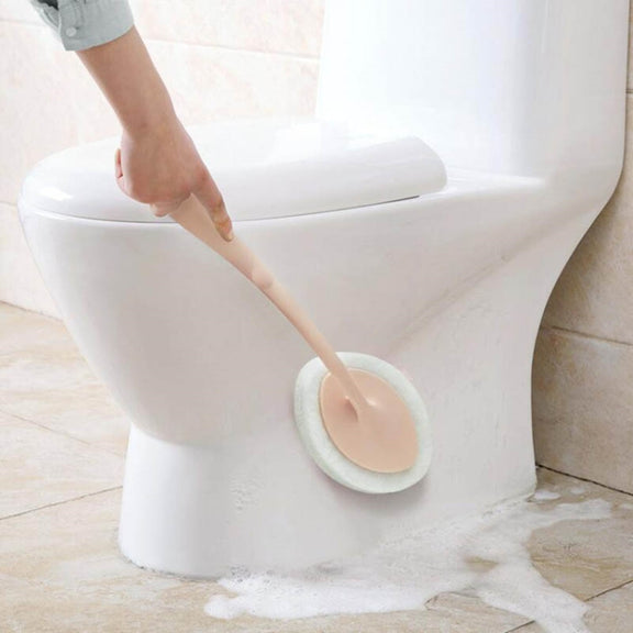 Bathroom Long Handle Cleaning Sponge Brush Floor Tile Decontamination Scouring Pad(White)