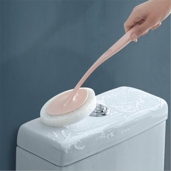 Bathroom Long Handle Cleaning Sponge Brush Floor Tile Decontamination Scouring Pad(White)
