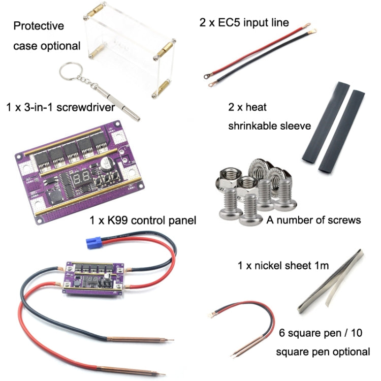 Start Treasure Version 12V Digital Display DIY Battery Spot Welding Machine Pen Control, Style:10 Square Pen With Case