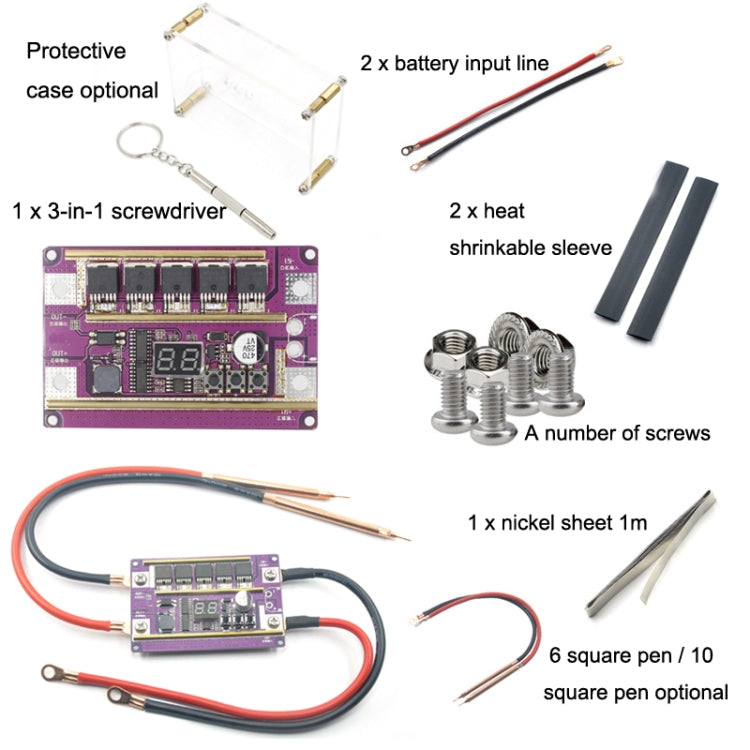 Lead-Acid Battery Version 12V Digital Display DIY Battery Spot Welding Machine Pen Control, Style:10 Square Pen With Case