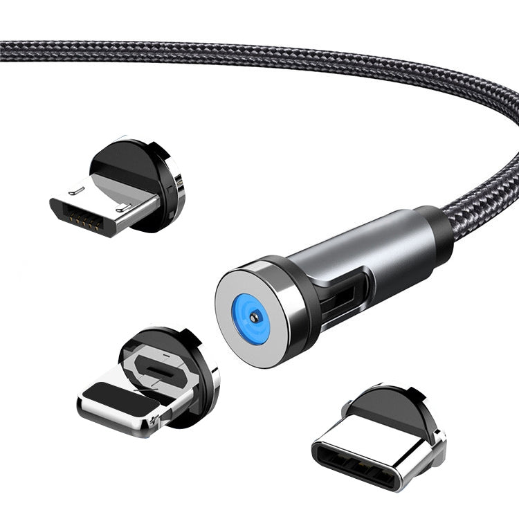 CC56 8 Pin + Type-C/USB-C + Micro USB Magnetic Interface Dust Plug Rotating Data Charging Cable, Cbale Length: 2m(Black)