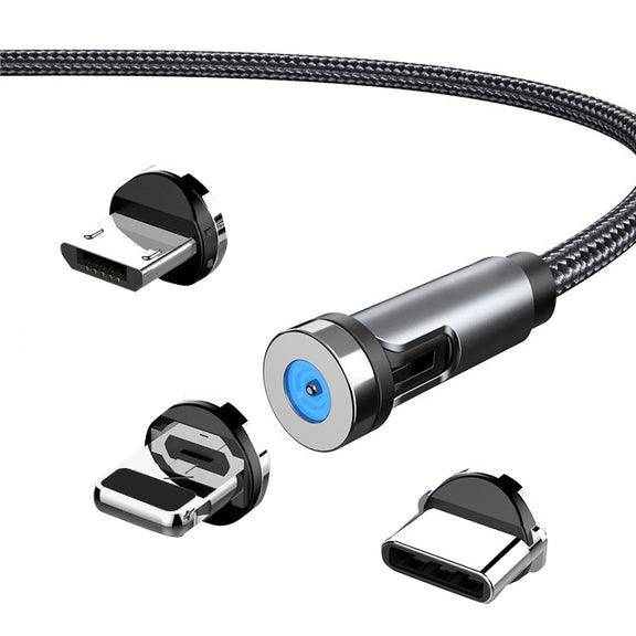 CC56 8 Pin + Type-C/USB-C + Micro USB Magnetic Interface Dust Plug Rotating Data Charging Cable, Cbale Length: 2m(Black)