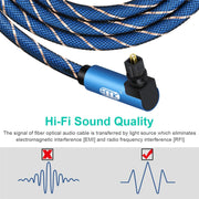 EMK 90 Degree Swivel Adjustable Right Angled 360 Degrees Rotatable Plug Nylon Woven Mesh Optical Audio Cable, Cable Length:2m(Blue)