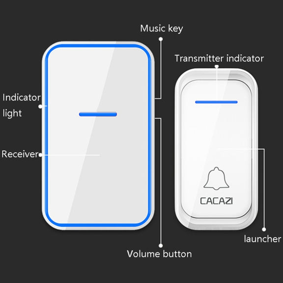 CACAZI A68-2 One to Two Wireless Remote Control Electronic Doorbell Home Smart Digital Wireless Doorbell, Style:US Plug(White)