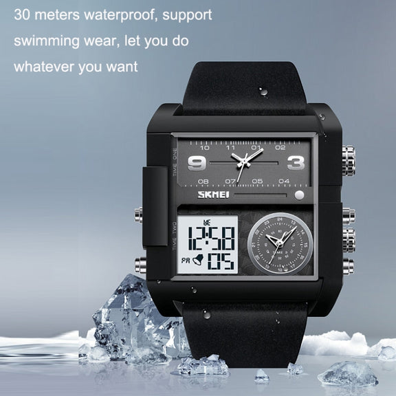 SKMEI 2021 Square Large Dial Triple Movement Men Sports Watch(Transparent Blue)