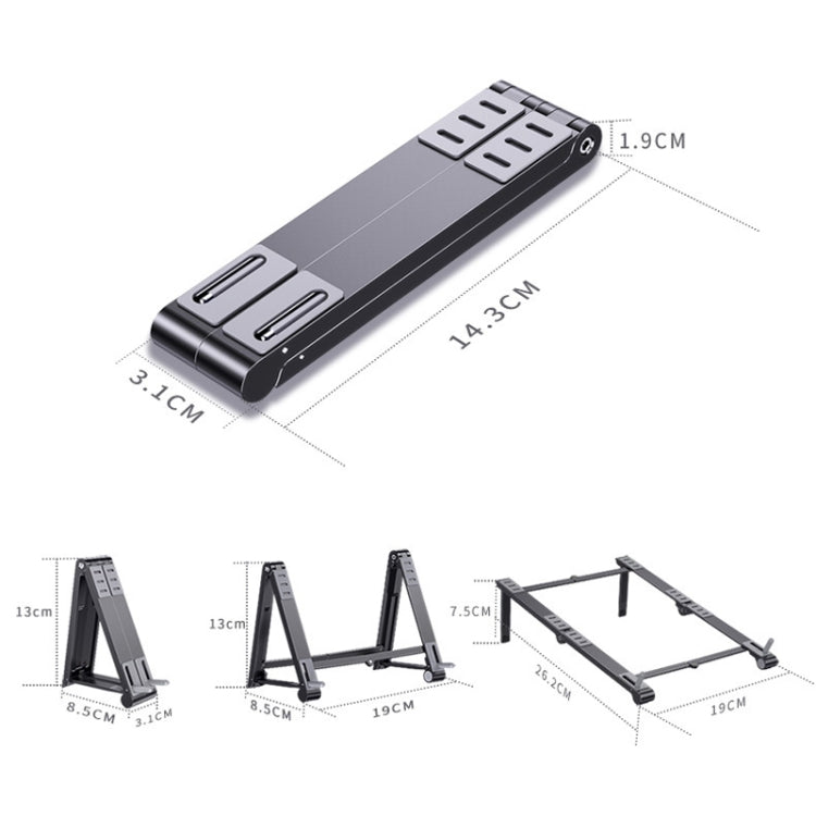 Oatsbasf 03040 Metal Mini Notebook Stand Aluminum Alloy Computer Cooling Folding Bracket(Grey)