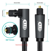 EMK 90 Degree Swivel Adjustable Right Angled 360 Degrees Rotatable Plug Nylon Woven Mesh Optical Audio Cable, Cable Length:5m(Black)