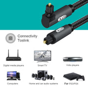 EMK 90 Degree Swivel Adjustable Right Angled 360 Degrees Rotatable Plug Nylon Woven Mesh Optical Audio Cable, Cable Length:5m(Black)