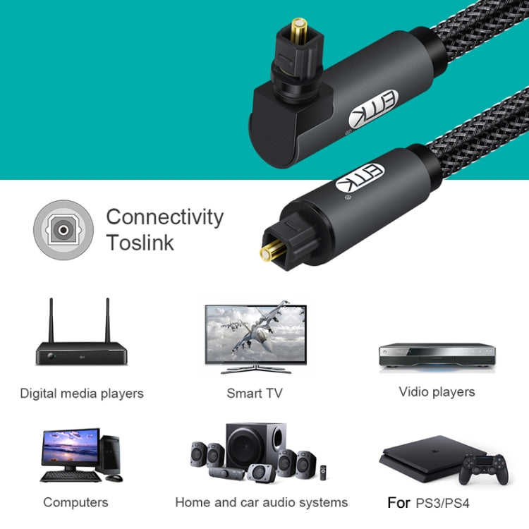 EMK 90 Degree Swivel Adjustable Right Angled 360 Degrees Rotatable Plug Nylon Woven Mesh Optical Audio Cable, Cable Length:10m(Black)