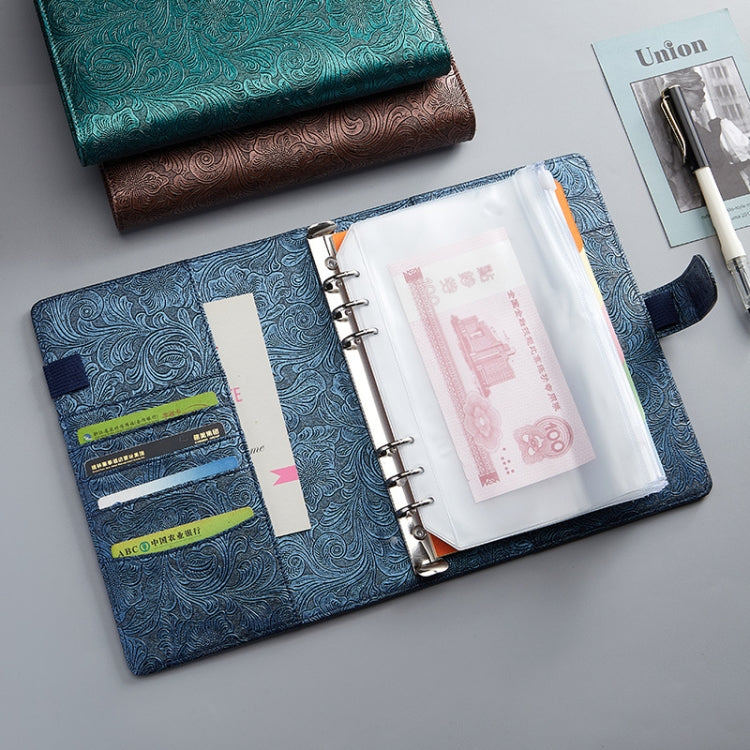 A5 YMX-007 PU Leather Budget Binder Notebook Embossed Model Handbook(Coffee Brown)