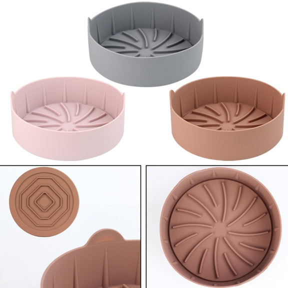 Air Fryer Silicone Grill Pan Accessories, Size: Round 16 cm(Coffee)