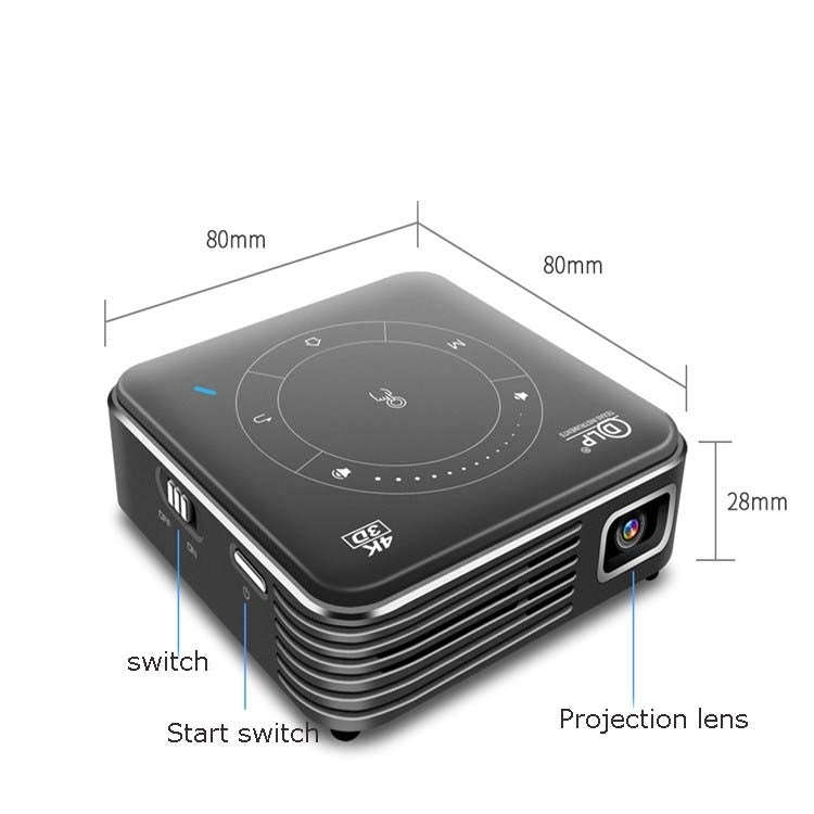 P11 4K HD DLP Mini 3D Projector 4G + 32G Smart Micro Convenient Projector, Style:AU Plug(Black)