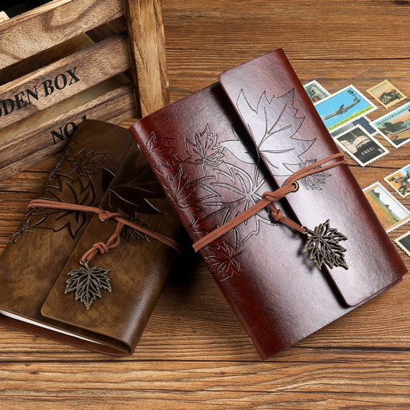 A5 PU Maple Retro Straps Handbook Loose-leaf Notebook(Pink)