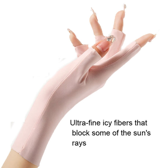 Ladies Sunscreen Gloves Half Finger Ice Silk Gloves,Style: Linked Finger(Black)
