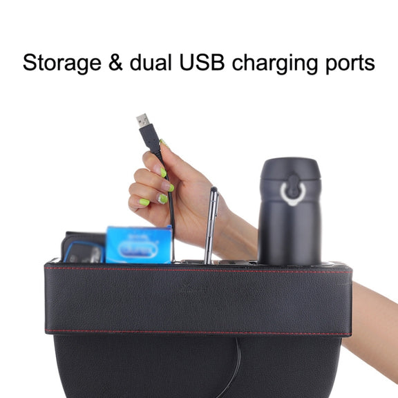 SUSISUN SNH010 Car Seat Gap Storage Box, Style:Positive Drive USB Charging(Apricot)