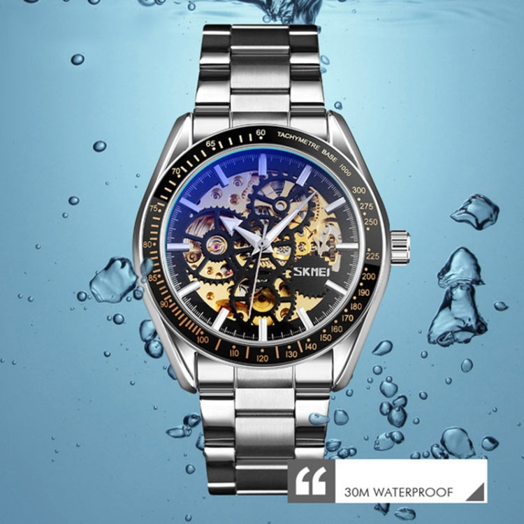 SKMEI 9194 Men Automatic Skeleton Mechanical Steel Band Watch (Silver)