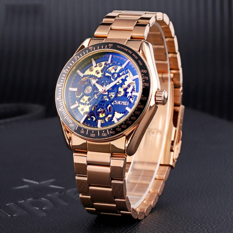 SKMEI 9194 Men Automatic Skeleton Mechanical Steel Band Watch (Rose Gold)