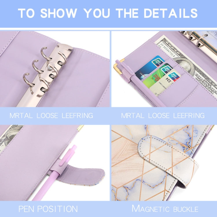 A6 Loose-leaf Notebook Budget Book Marbled Handbook,Style: Deluxe Model(Purple)