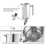 304 Stainless Steel French Pressure Coffee Pot Hand Made Tea Pot, Capacity:1000ml