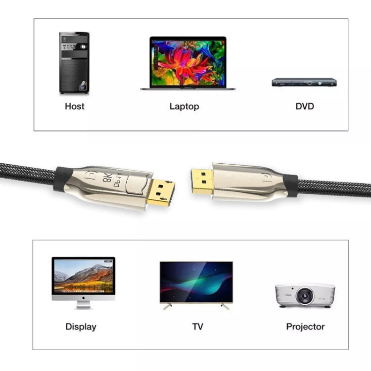 1m 1.4 Version DP Cable Gold-Plated Interface 8K High-Definition Display Computer Cable OD6.0MM 30AWG With Nylon Mesh(Gray)