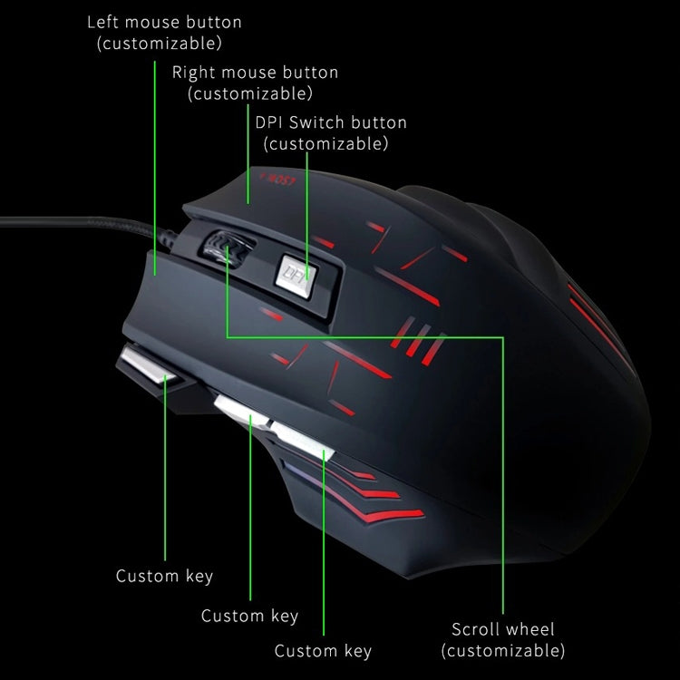 MOS7 7 Keys One-click Combo Custom Keyboard Shortcuts Game Mice, Cable Length: 2m(Black)