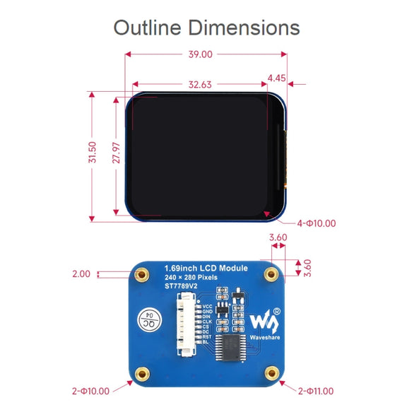 Waveshare 1.69 Inch 240��280 Resolution IPS LCD Display Module With SPI Interface