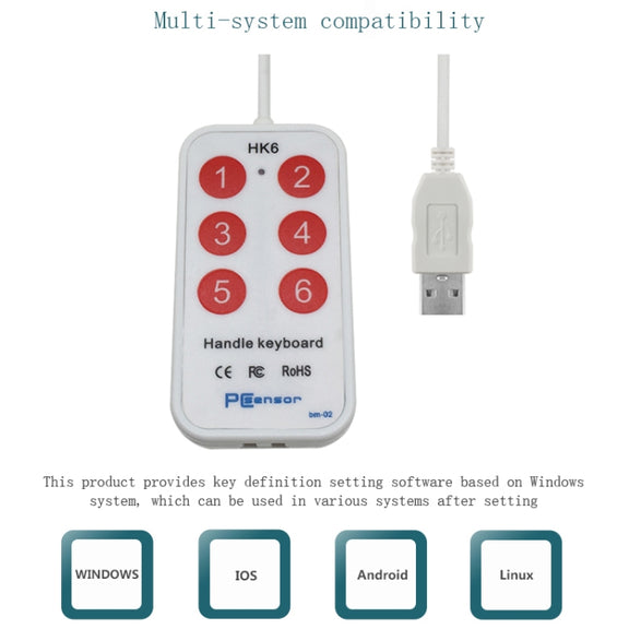 HK-6 Android Version 6 Keys Custom PS Shortcut Keys Medical USB Keypad, Cable Length: 2m