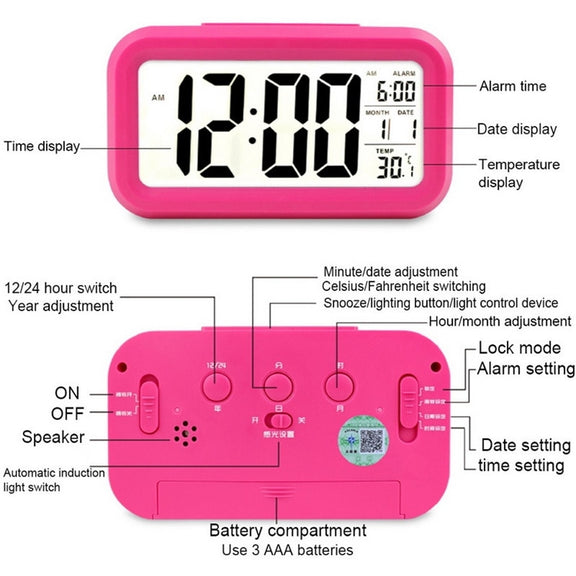 Temperature Type Lazy Snooze Alarm Mute Backlit Electronic Clock(Blue)