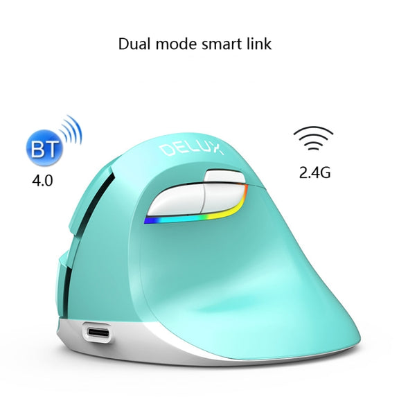 DELUX M618Mini Colorful Wireless Luminous Vertical Mouse Bluetooth Rechargeable Vertical Mouse(Elegant black)