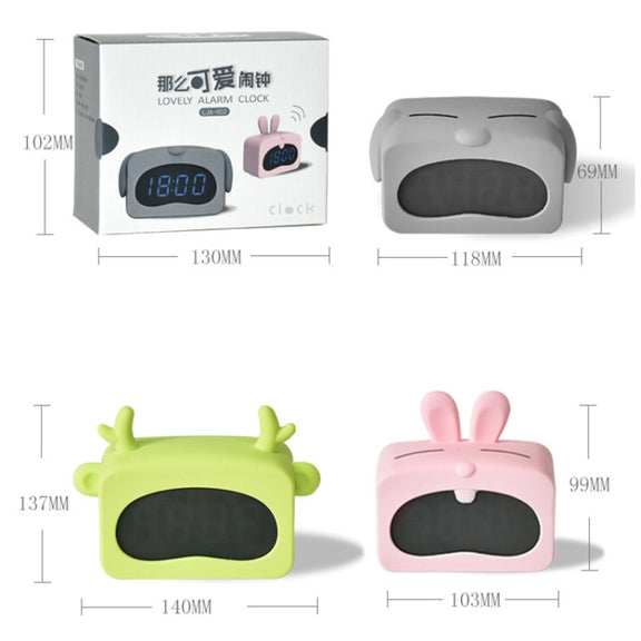 Mini Cute Cartoon Multifunctional Digital Luminous Thermometer Small Alarm Clock(Blue Dog)