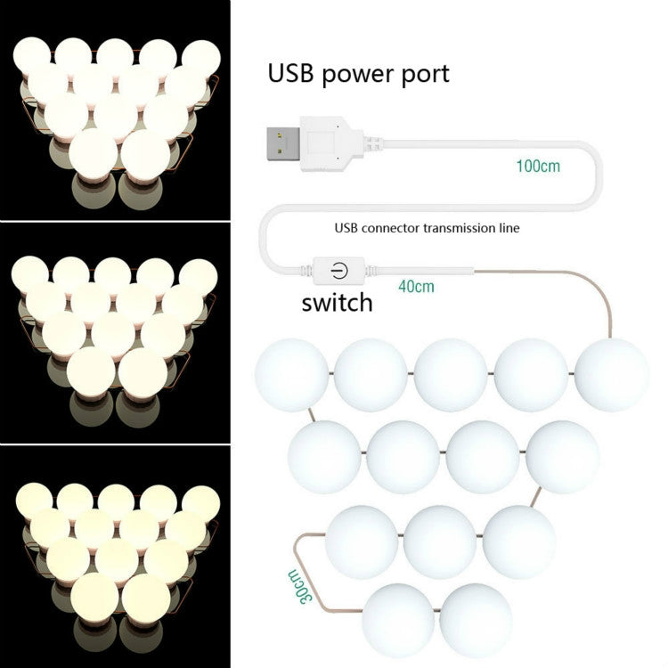 14  LEDs Mirror Front Light Dimmable Makeup Mirror USB Touch Control Light