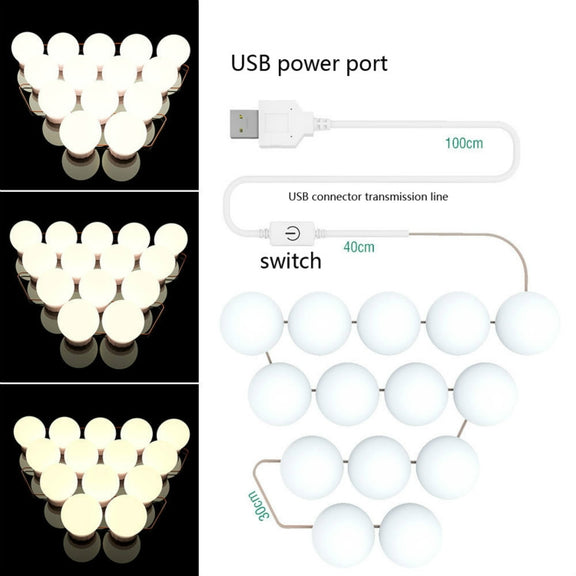 14  LEDs Mirror Front Light Dimmable Makeup Mirror USB Touch Control Light