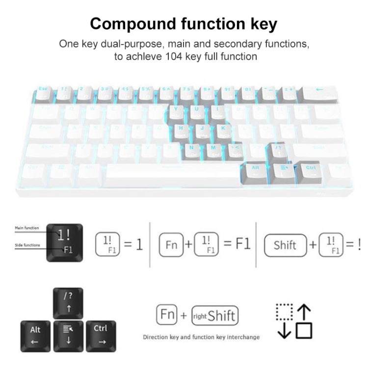 RK61 61 Keys Bluetooth / 2.4G Wireless / USB Wired Three Modes Tablet Mobile Gaming Mechanical Keyboard, Cable Length: 1.5m, Style:Green Shaft(Black)