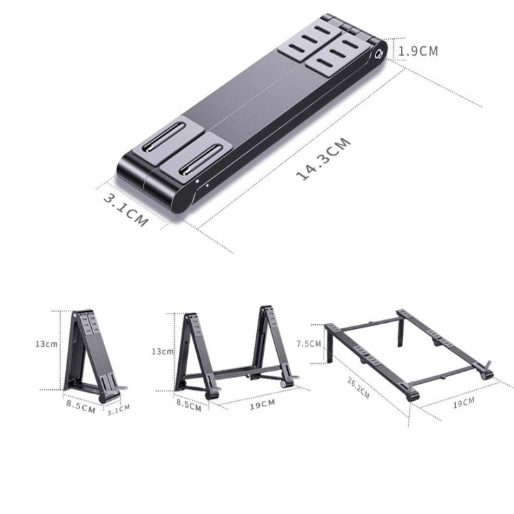 Metal Laptop Stand Computer Cooling Folding Mini Flat Raised Bracket(Gray)